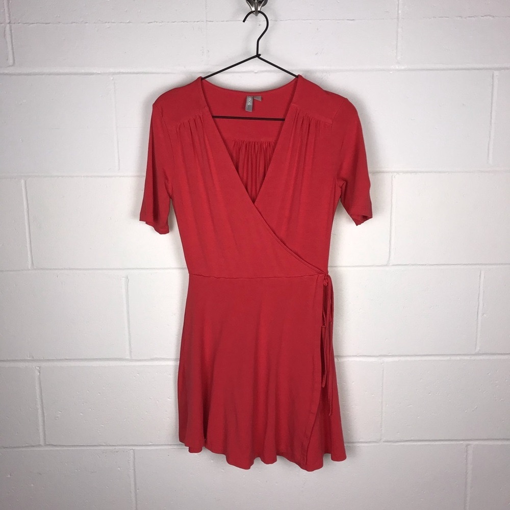 ASOS Faux Wrap Short Sleeve Dress 8 Salmon Pink - Picture 6 of 8